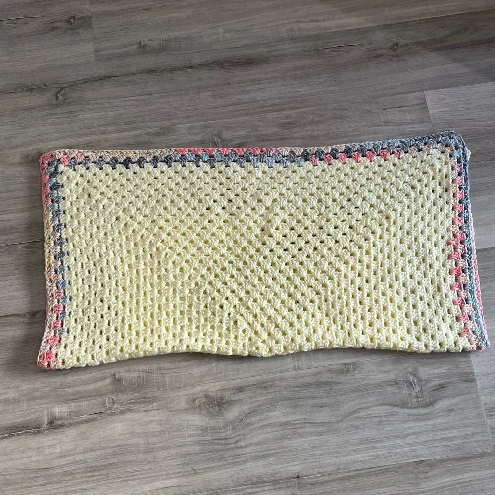 New Handmade Crochet Pastel Yellow Granny Square Blanket